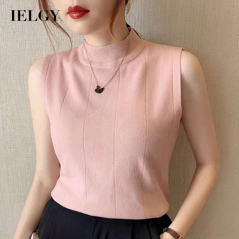 Áo dệt kim IELGY sát nách cổ lọ dáng ôm thời trang cho nữ