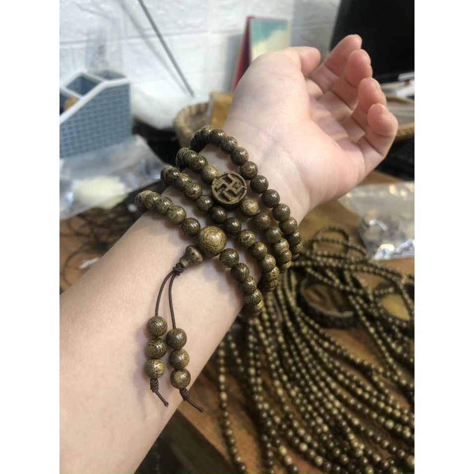 Vòng Trầm Hương Tốc - Mix Chữ Vạn May Mắn Tài Lộc - Trầm Hương Tự Nhiên