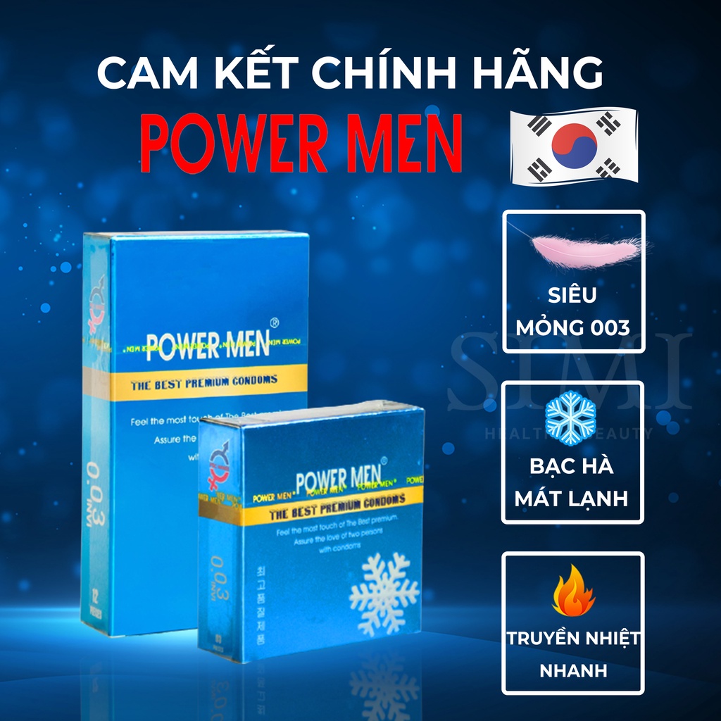 Bao cao su siêu mỏng POWER MEN Frozen 0.03 bạc hà mát lạnh bcs sieu mong nhiều gel bôi trơn kéo dài thời gian quan hệ