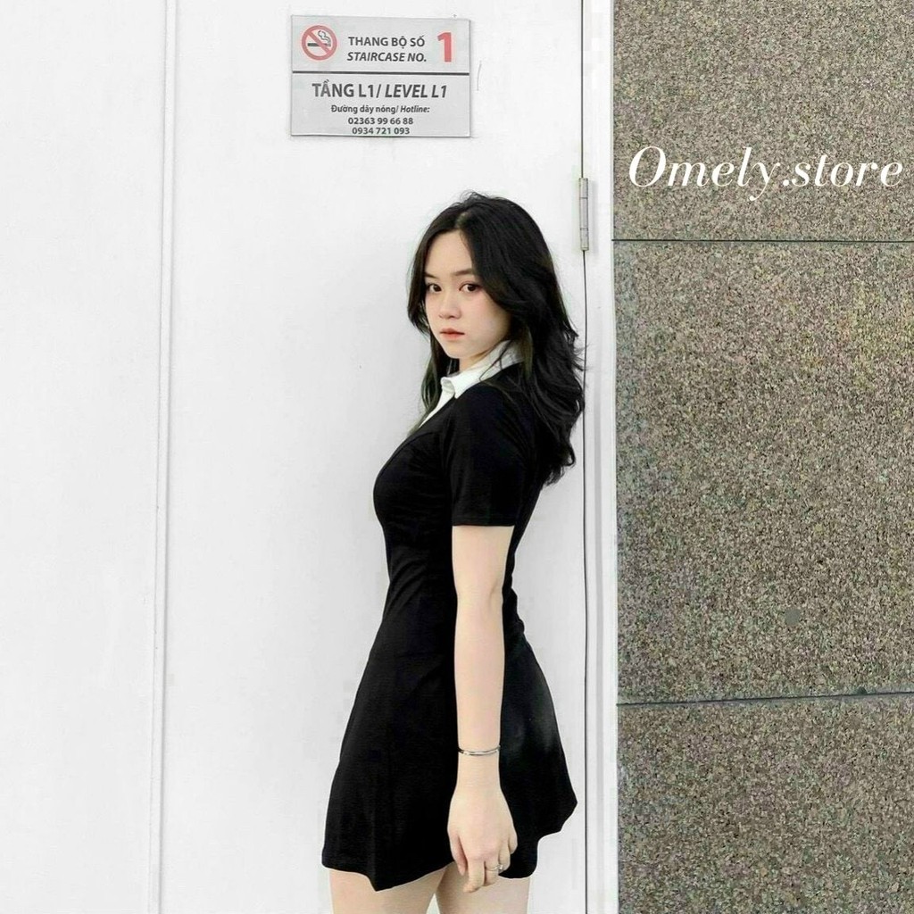 [Mã SKAMLTSW11 giảm 10% đơn 99K] Váy Polo Body Nữ Đen Viền Cổ Trắng Siêu Xinh Chất Liệu Cotton Thoáng Mát | BigBuy360 - bigbuy360.vn