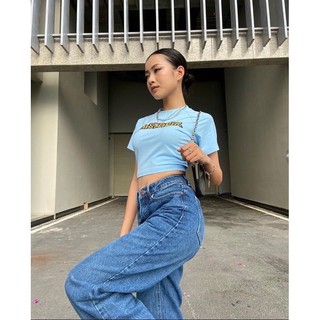 MISTAKER | Áo thun logo dáng ngắn croptop màu xanh dương