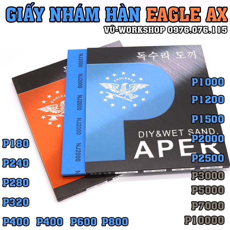 Giấy nhám nước Hàn quốc EAGLE AX P80-P10000 đủ độ nhám đánh bóng gương Epoxy Resin