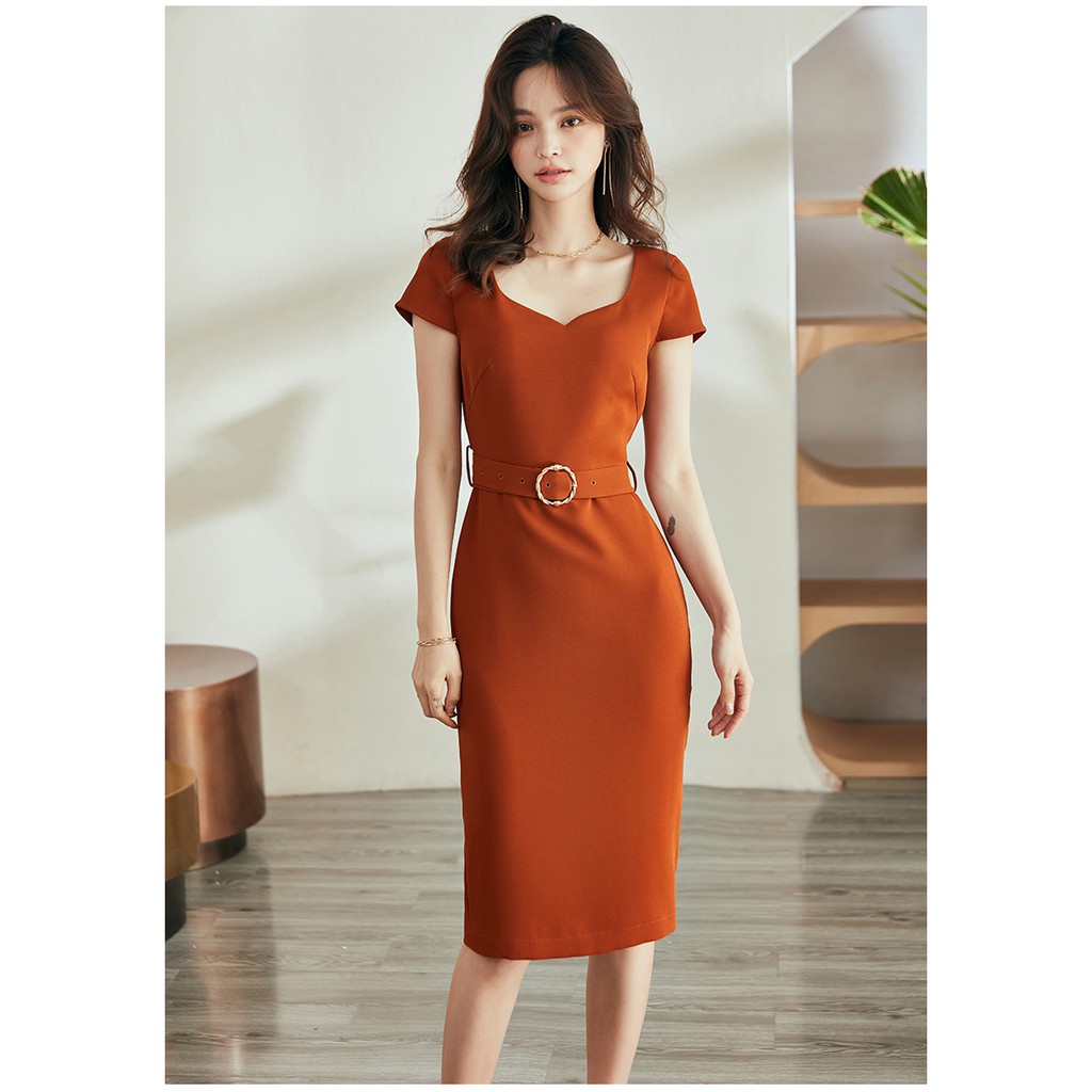 Đầm ôm body sang trọng dự tiệc công sở màu cam