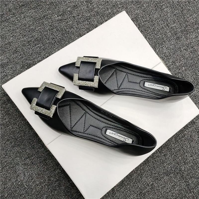Giày Búp Bê Da Mềm Đế Bằng Mũi Nhọn Dễ Phối Đồ Thời Trang Cho Nữ Size 32-44