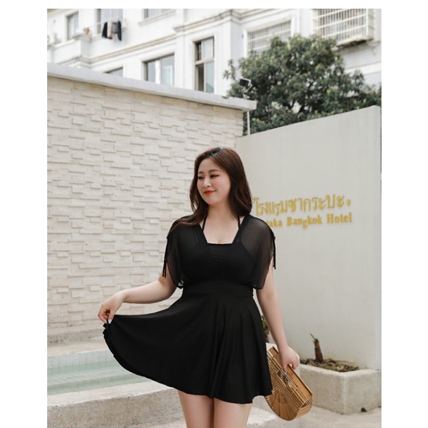 bộ bơi big size đầm đen voan kín đáo đi biển size 2xl 60-70kg