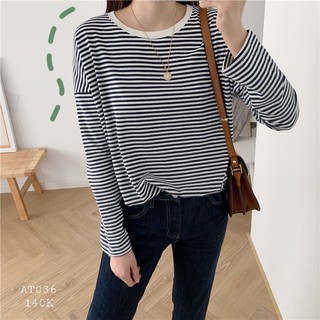 Áo thun sọc kiểu nữ tay dài đơn giản AT036