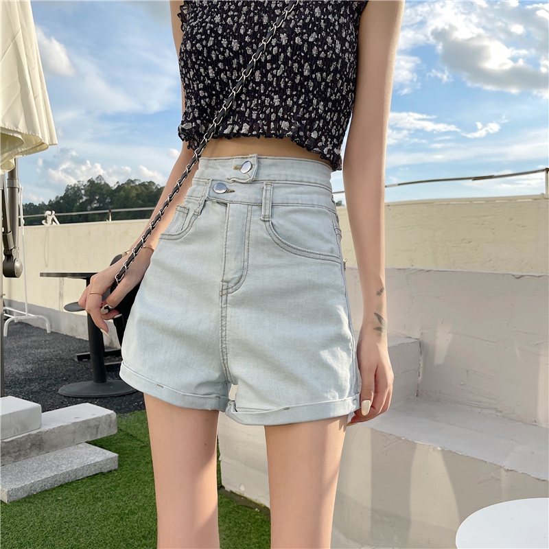 Quần short SUXI denim lưng cao đơn giản dễ phối đồ thời trang xuân hè cho nữ