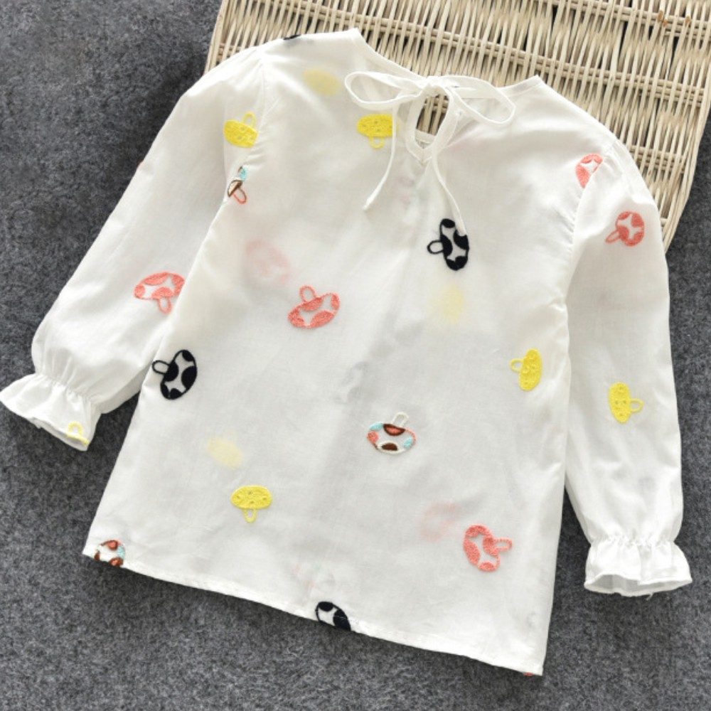 Bộ Đồ Ngủ Tay Dài Thêu Hoa Dễ Thương