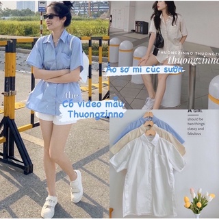 [Ảnh thật/Video]Áo Sơ Mi Ngắn Tay Xẻ Tà