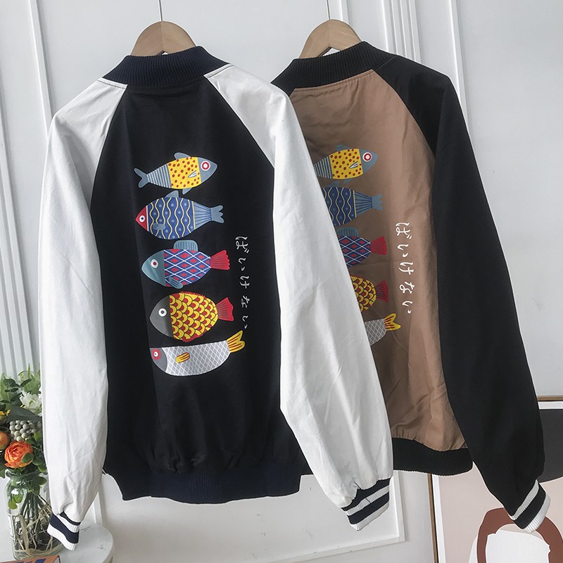 Áo khoác Bomber nam kaki in hình cá chép cực hot
