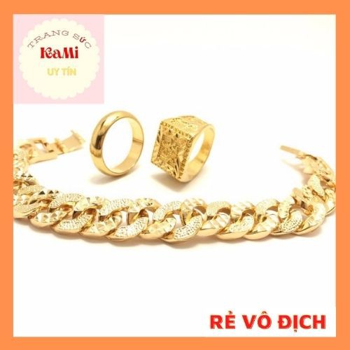 𝐁𝐨̣̂ 𝐭𝐫𝐚𝐧𝐠 𝐬𝐮̛́𝐜 𝐧𝐚𝐦 mạ vàng 24k gồm ( Lắc tay - Nhẫn phát lộc - Nhẫn 5 chỉ ) BỀN MÀU