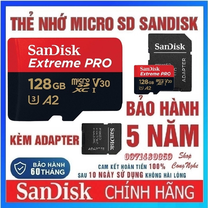 Thẻ nhớ MicroSDXC SanDisk Extreme PRO A2 - 64GB 128GB 256GB V30 U3 Class 10 UHS-I 170MB/s