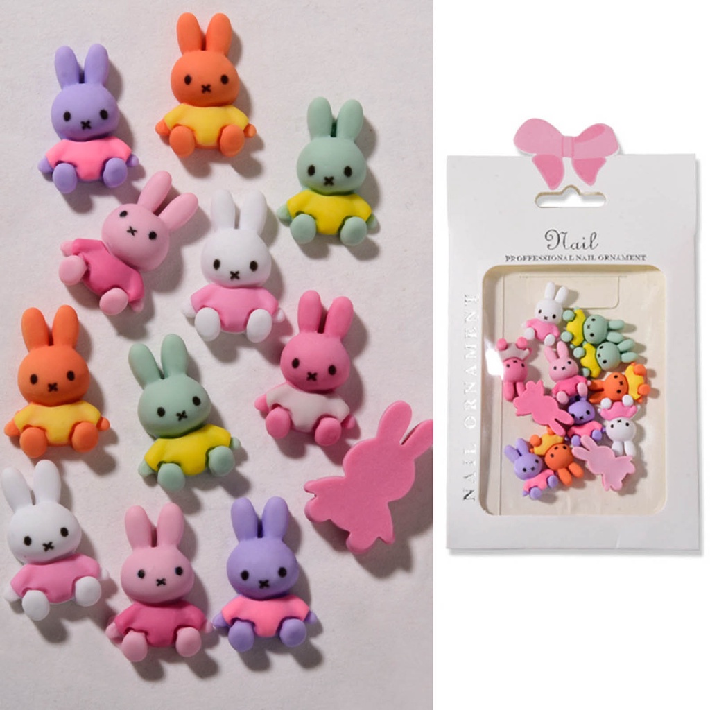 Set 12 Phụ Kiện Trang Trí Móng Tay Hình Gấu Hoạt Hình DIY