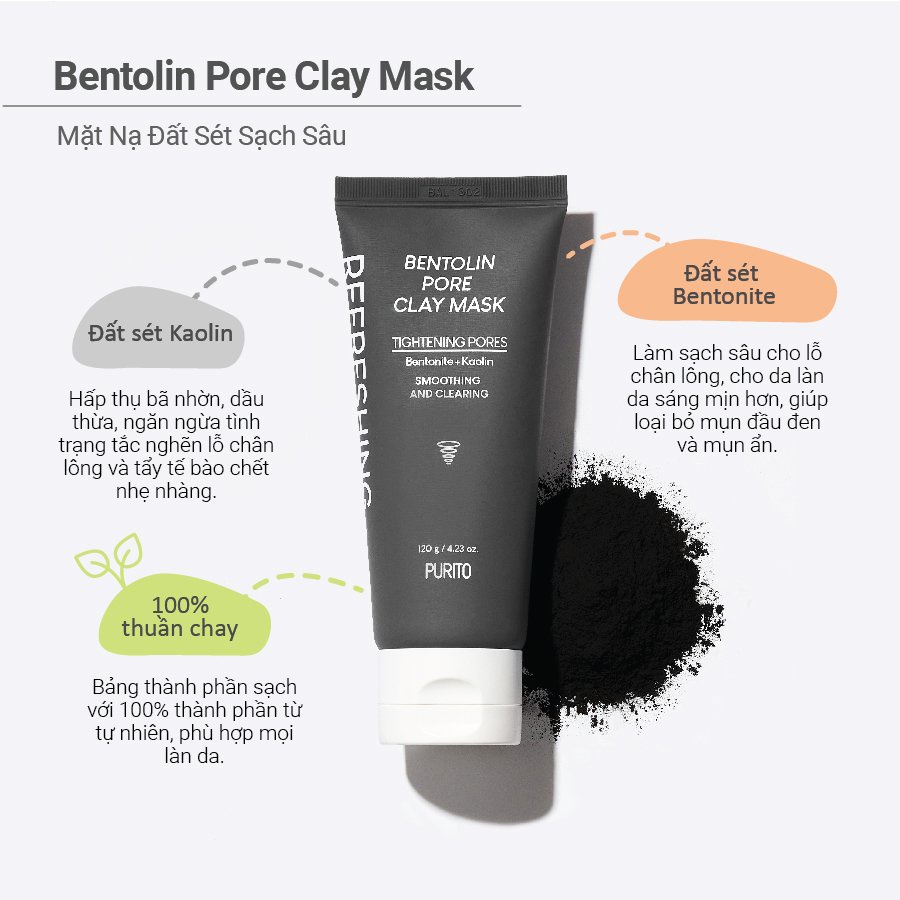 Mặt nạ đất sét làm sạch Purito Bentolin Pore Clay Mask 120g