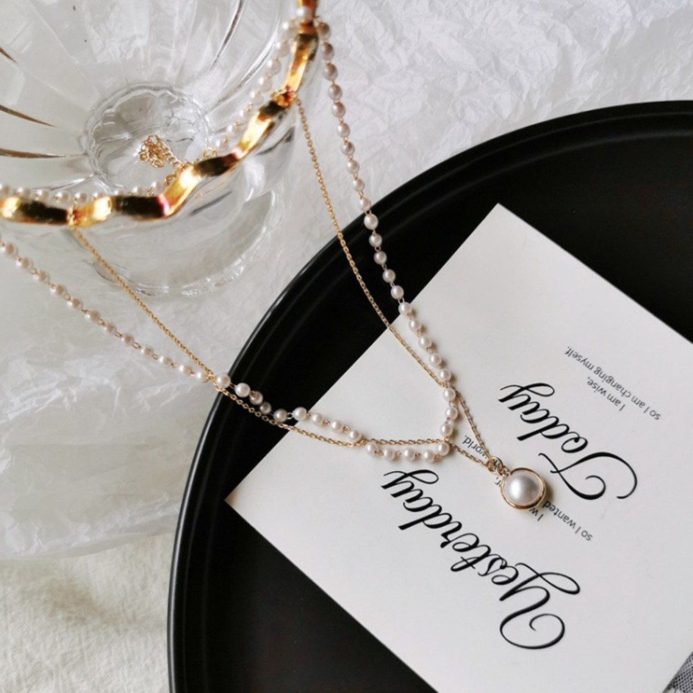 Dây chuyền hai lớp phối ngọc trai nhân tạo thanh lịch dành cho nữ