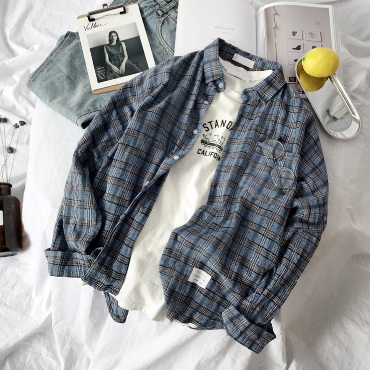 Áo Sơ Mi Dài Tay Sọc Caro Nam Nữ Thời Trang