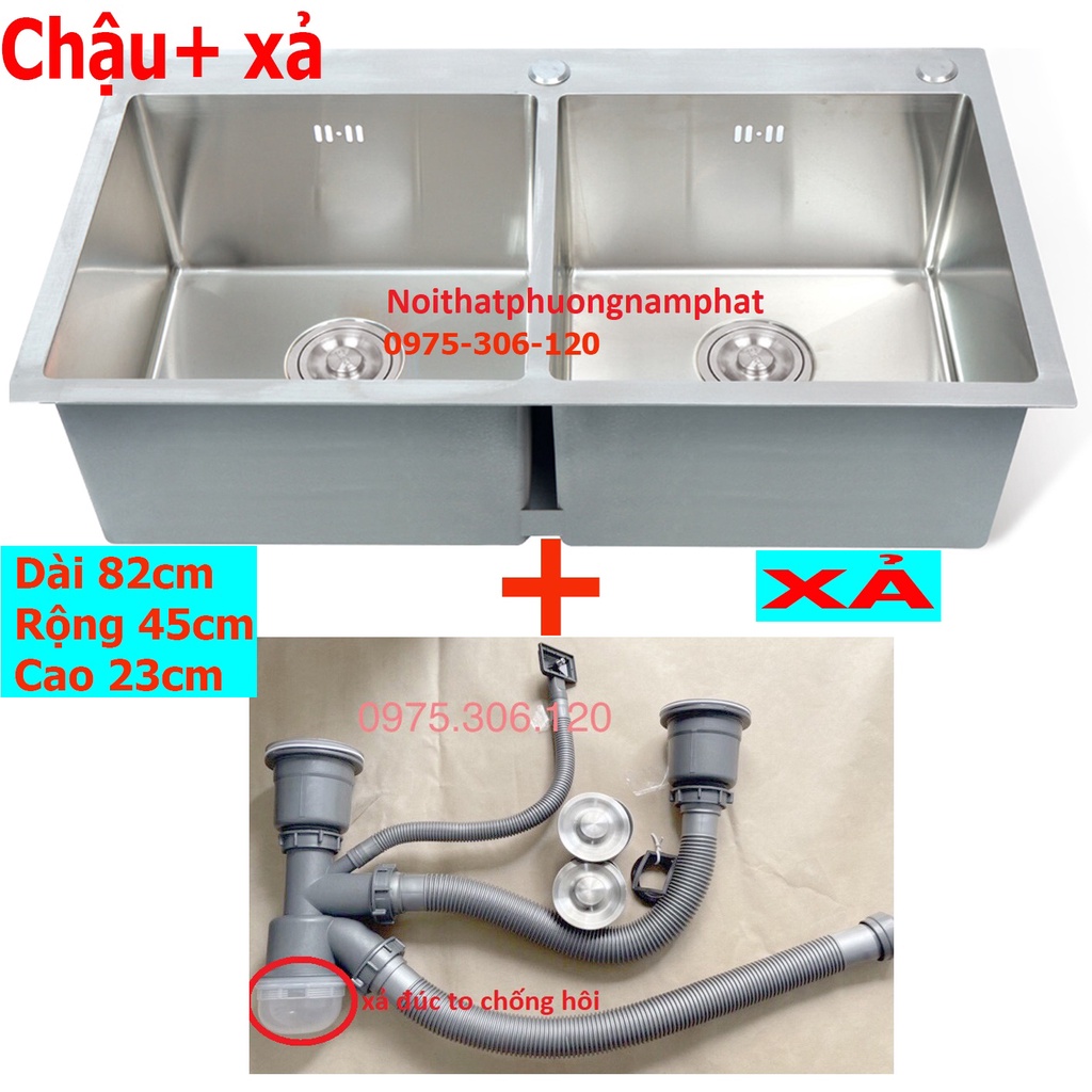 [CHẬU ĐÚC DÀY] Chậu Rửa Chén Bát INOX SUS 304 N5 8245 và Bộ Xả Chậu Thoát Nước XẢ TO 2 LỚP