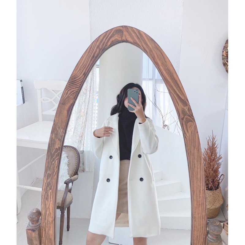 Áo dạ dài trắng kem