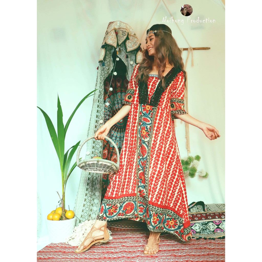 Đầm Váy Bohemian thổ cẩm maxi vintage babydoll ulzzang boho dáng dài suông rộng xòe đi biển đẹp rẻ bigsize bầu hotgirl