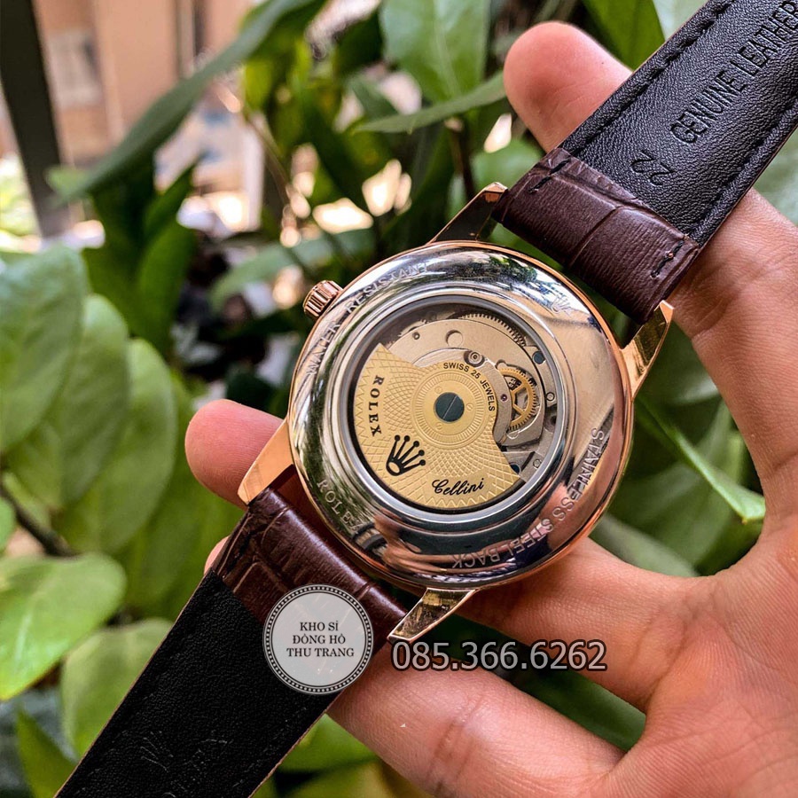 Đồng hồ nam Rolex cơ Automatic Máy Nhật mẫu 6 kim đen viền vàng size 40-41mm