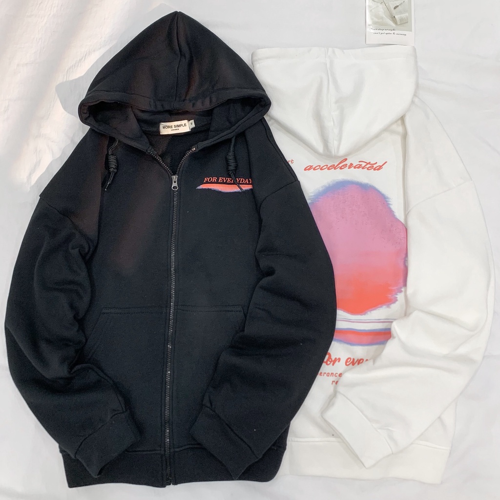 Áo Khoác Hoodie Dây Kéo DAY Form Rộng Vải Nỉ Ulzzang Unisex