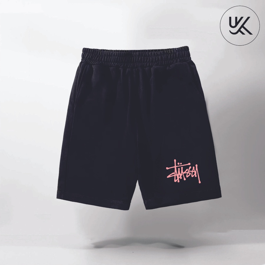 QUẦN SHORT STUSSY Nam Nữ Unisex, Quần đùi thun đen, lửng cộc ngắn form rộng chất vải Poly 2 DA. KKIMSHOP