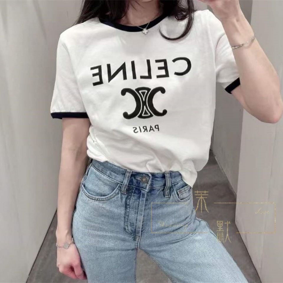 Áo Thun Tay Ngắn Dáng Rộng In Chữ Phối Màu Tương Phản Thời Trang Mùa Hè 2022 Sang Trọng Cho Nữ