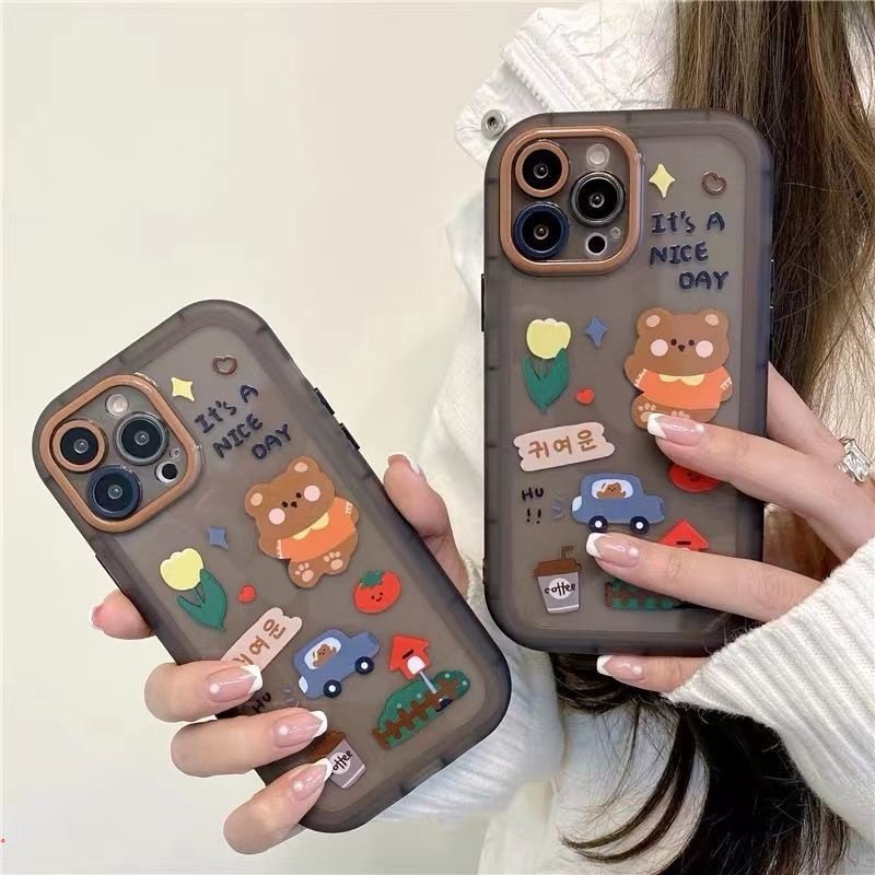 Ốp Điện Thoại Silicon Mềm Họa Tiết Gấu Và Hoa Dễ Thương Dành Cho IPhone 12 11 13 Pro Max XR X XS Max 7 8 Plus