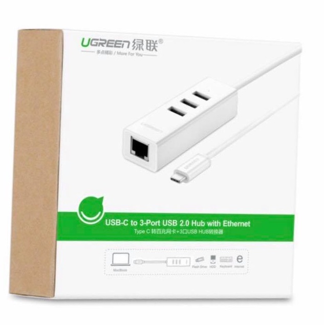 [Mã 155ELSALE giảm 7% đơn 300K] Cổng Usb Type C Sang Cổng Ethernet + Hub USB 2.0 Ugreen (20792)