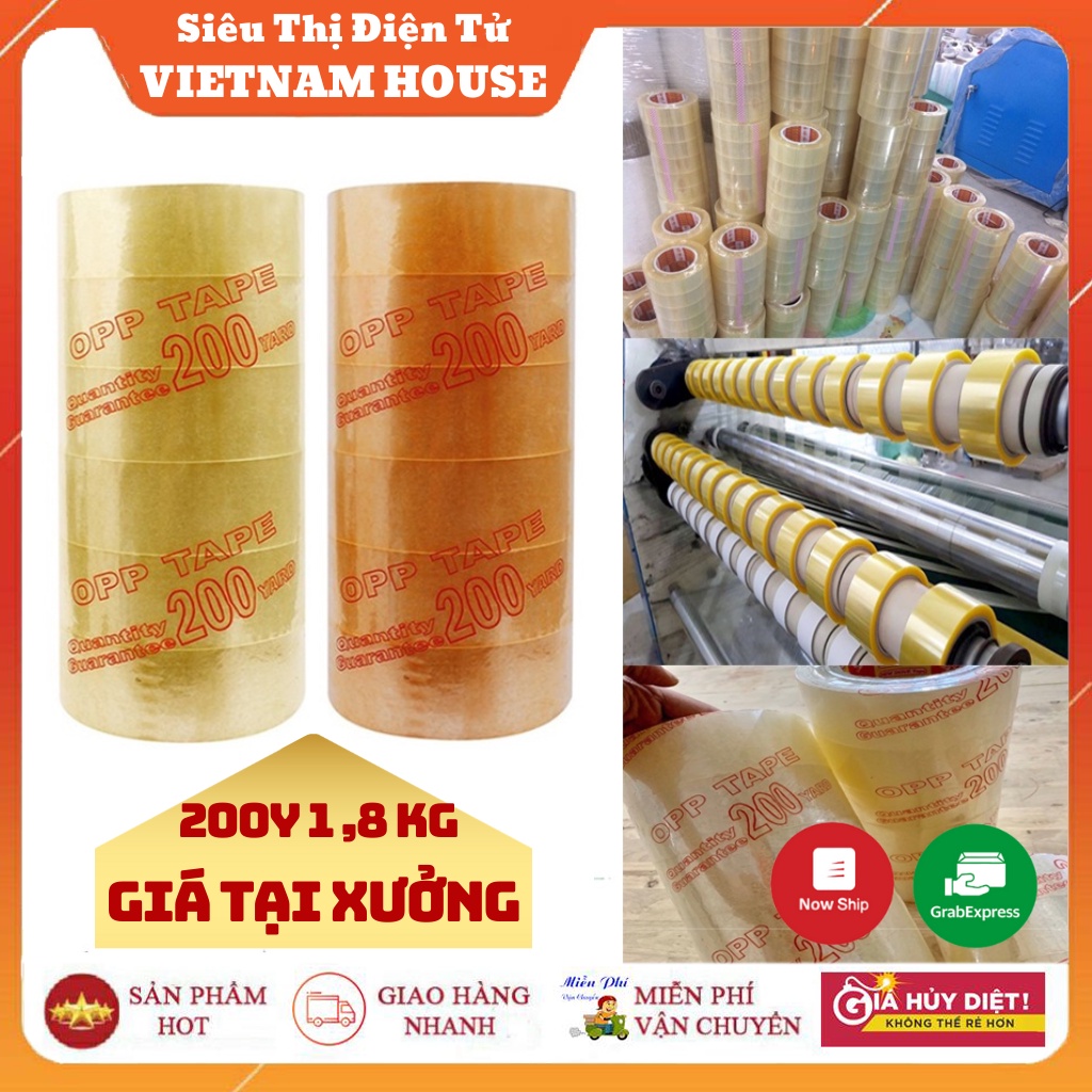 HỎA TỐC 1H || CHUẨN 1,8KG - BĂNG KEO 200 YARD DÁN THÙNG - 1 CÂY 6 CUỘN, ĐỘ DÍNH BĂNG KEO 0.55Mic CHẮC CHẮN KHÔNG ĐỨT.