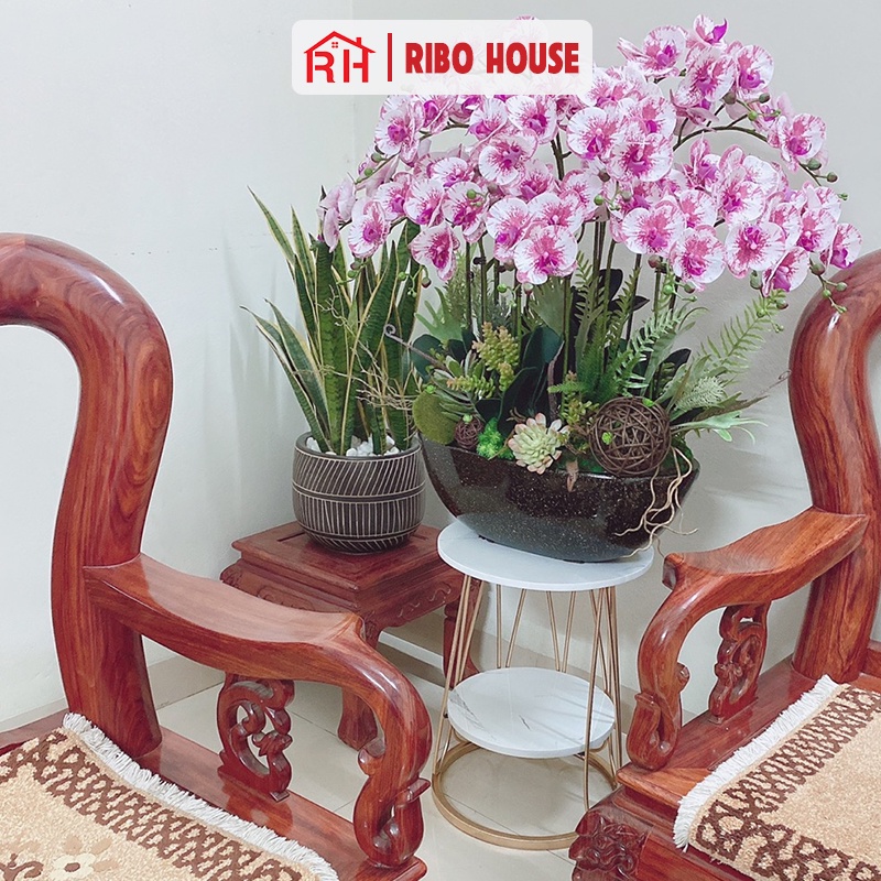 Bàn trà sofa RIBO HOUSE mặt đá tròn hình vân mây khung kim loại sơn tĩnh điện nội thất phòng khách cafe ban công RIBO50