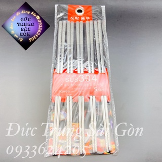 Bộ 5 đũa ăn cao cấp inox chống trượt SUS304 Hàn Quốc