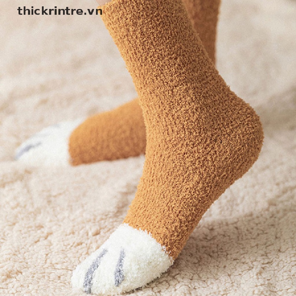 Vớ cotton pha dày dặn giữ ấm thiết kế hình chân mèo mới lạ cho nữ
