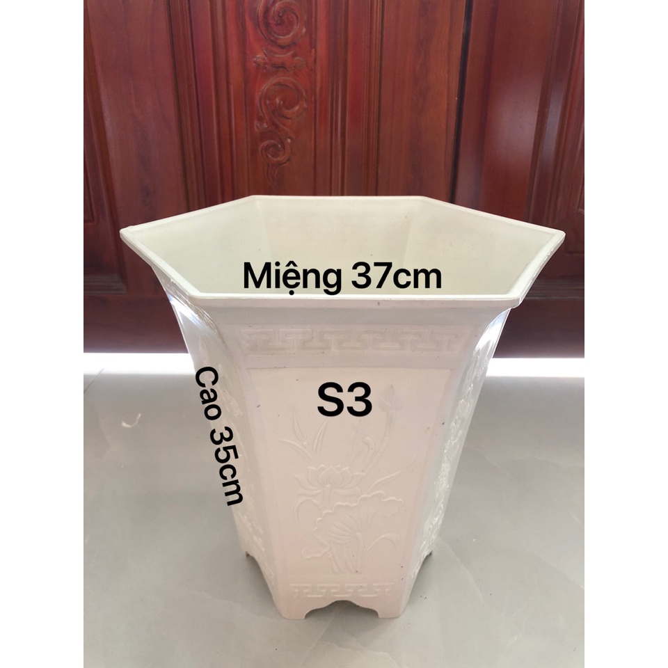 Chậu nhựa lục giác 2 chậu S3 trắng