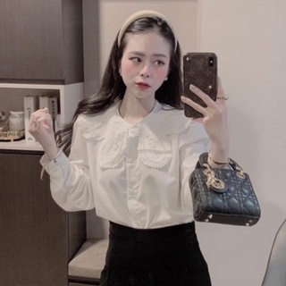 Áo sơ mi nữ - áo sơ mi kiểu cổ hoa cách điệu - áo sơ mi tay cài khuy đi học đi làm cực xinh