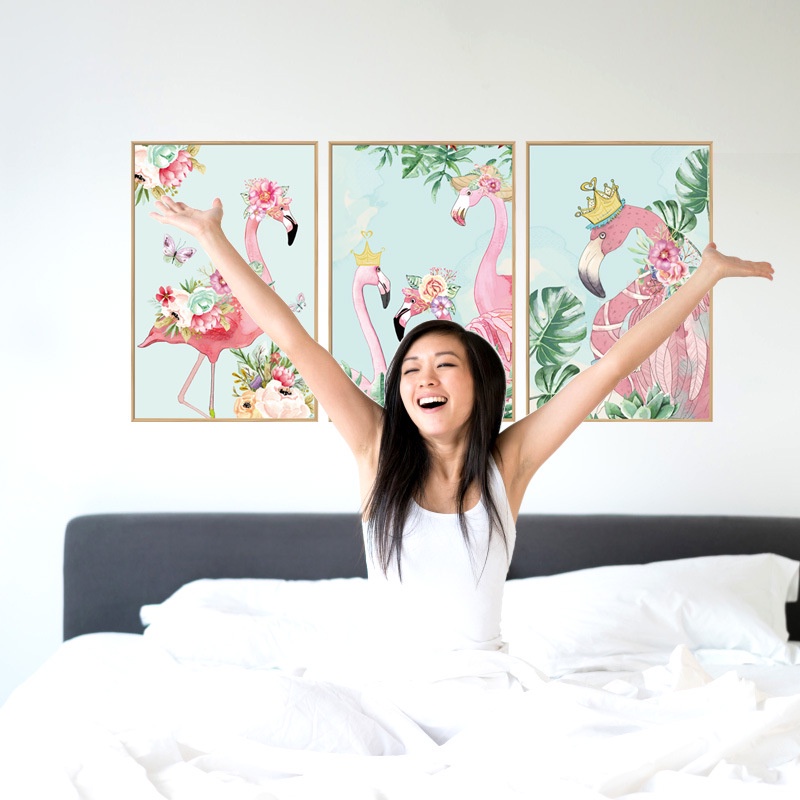 Decal dán tường ⚡️𝐅𝐑𝐄𝐄 𝐒𝐇𝐈𝐏⚡️ Decal 3 khung ảnh hạc - PVC chống thấm nước, keo siêu dính