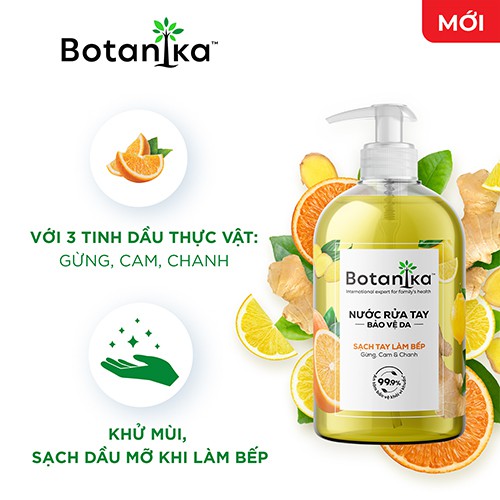 Bộ 1 Nước rửa rau Botanika 500ml (Sạch thuốc trừ sâu. Sạch khuẩn) + 1 Nước rửa tay làm bếp Botanika 500ml