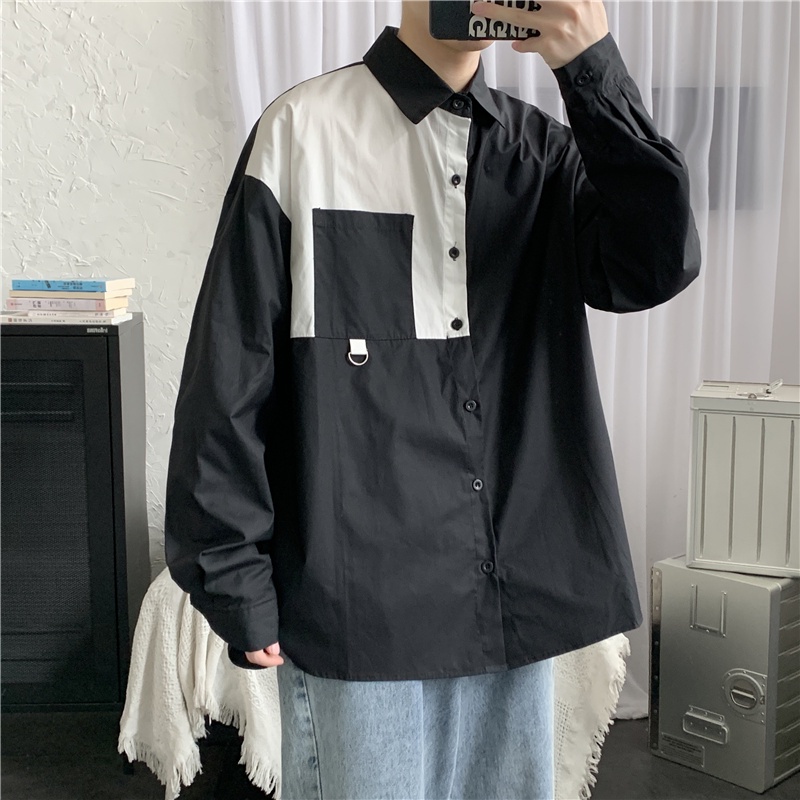 Áo Sơ Mi Trơn Tay Dài Form Rộng Phối 2 Màu Styse Basic Dành Cho Cả Nam Và Nữ