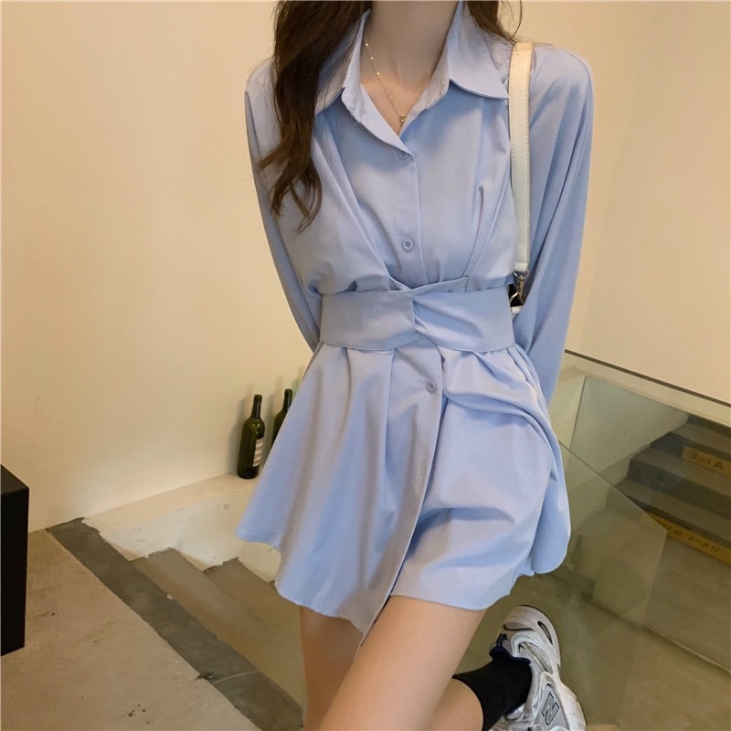 ZHELIHANGFEI Đầm Sơ Mi Dài Tay Cổ Bẻ Xinh Xắn Theo Phong Cách Pháp