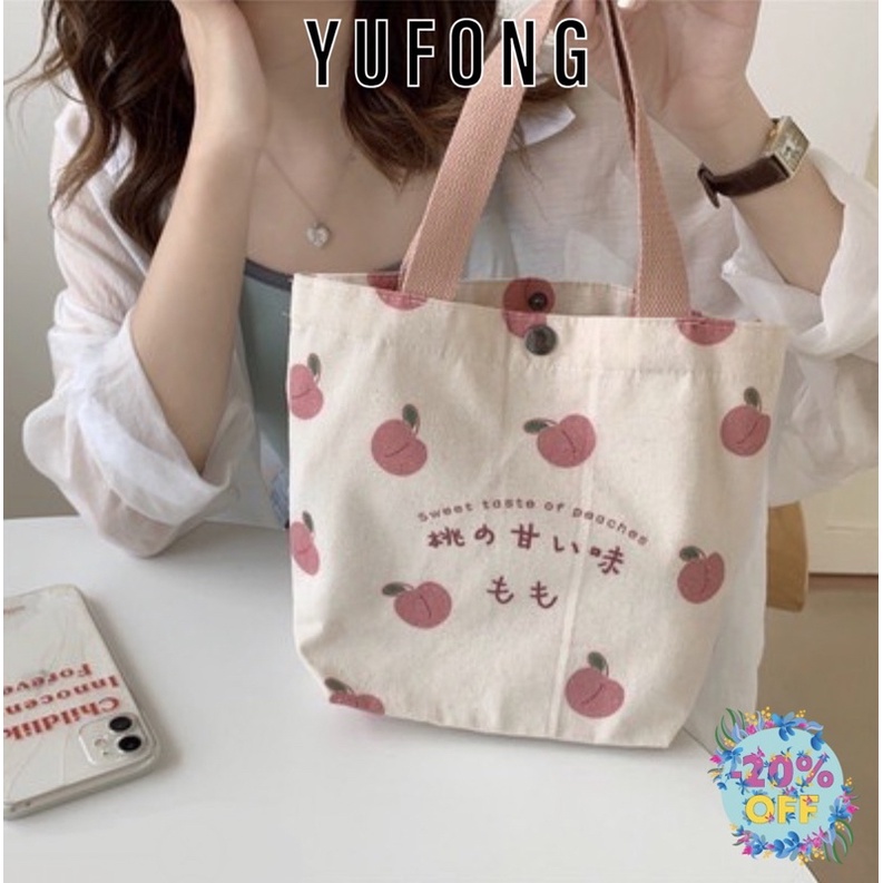 Túi vải đào dễ thương túi tote Hàn Quốc trong túi vải nhỏ cô gái đồ 290