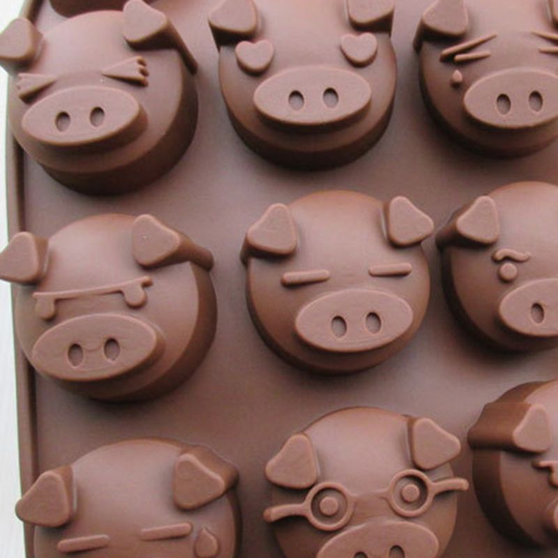 Khuôn silicone làm sô cô la bánh quy xà phòng kẹo DIY tạo hình chú heo 15 ngăn vui nhộn dành cho nhà bếp