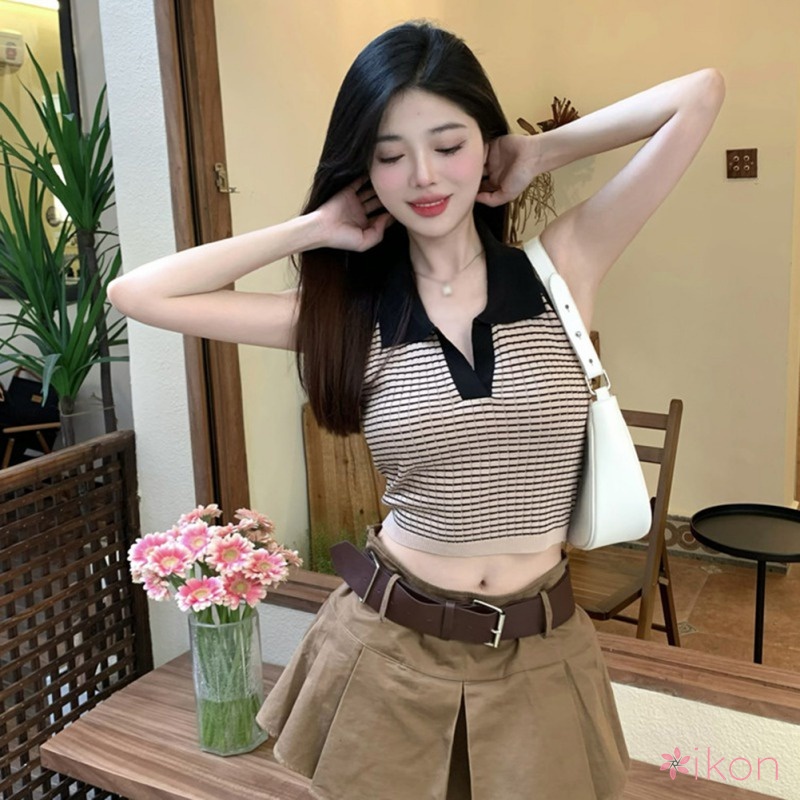 Áo Dệt Kim Nữ Sát Nách Màu Sắc Tương Phản