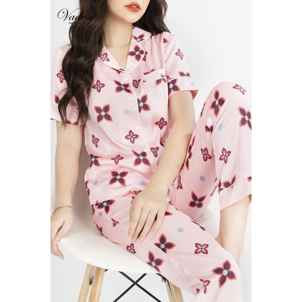 ( NEW ) Đồ Ngủ Nữ Bộ Pijama Quần dài tay ngắn Họa Tiết Đẹp Chất Lụa Cao Cấp Thoáng Mềm, Thấm Hút Co Giãn Nhẹ - Vadesi