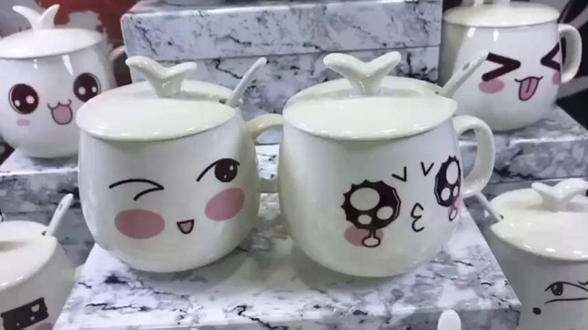 Cốc trà, cà phê gốm sứ cao cấp hình mặt cười hoặc logo starbuck KÈM THÌA VÀ NẮP 300ml | BigBuy360 - bigbuy360.vn