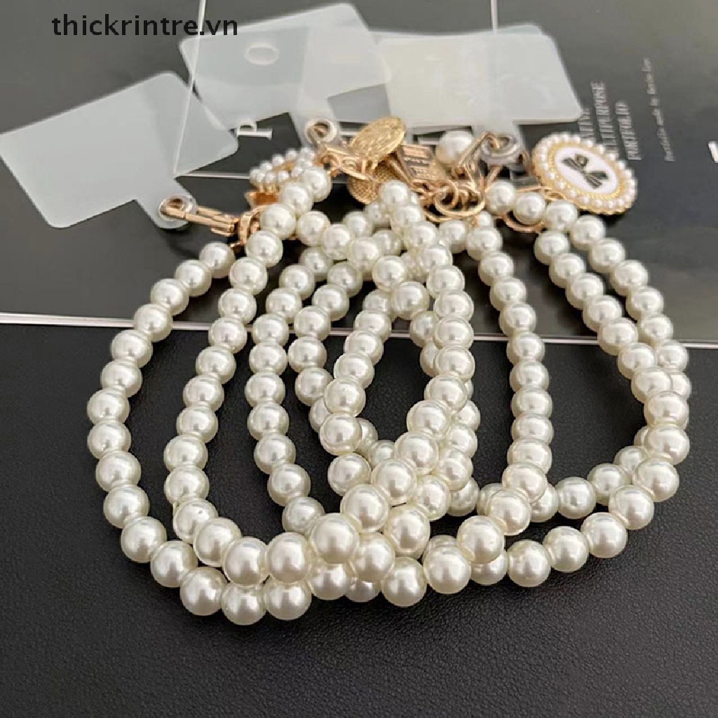 Dây Đeo Cổ Tay Đính Đá Ngọc Trai Thời Trang Dành Cho Điện Thoại