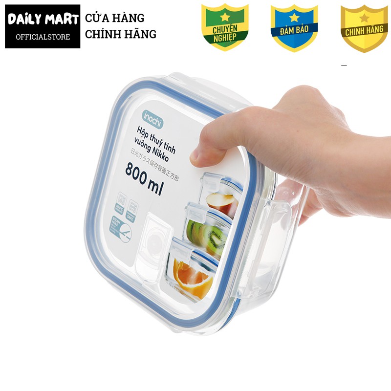 [3 Size] Hộp Thủy Tinh Đựng Thực Phẩm, Hộp Bảo Quản Thức Ăn Dạng Vuông NIKKO Inochi | BigBuy360 - bigbuy360.vn