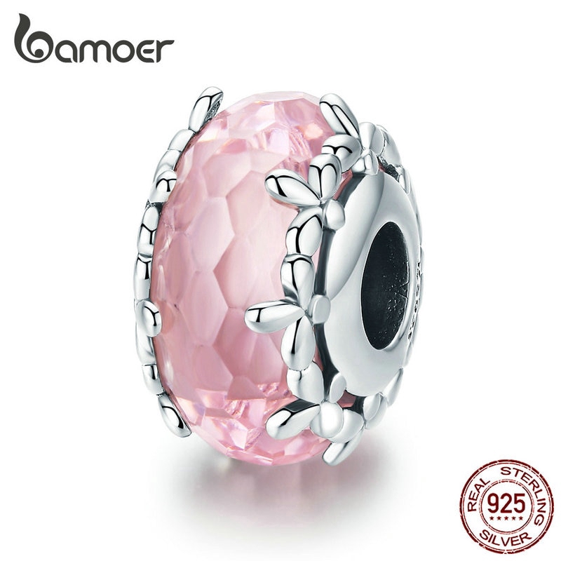 Hạt charm Bamoer hình tròn phối đá phụ kiện làm trang sức thời trang DIY
