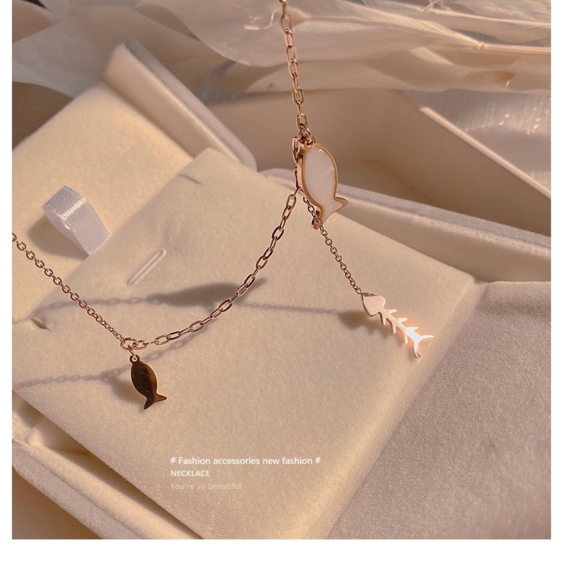 Vòng cổ Thép Titan Nhẹ Mặt Xương Cá Phong Cách Hàn Quốc Sang Trọng Cho Nữ