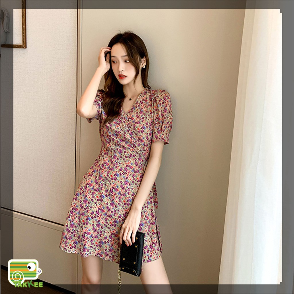 Váy Hoa Thắt Nơ, Váy Hè Nữ,  Thời Trang Phong Cách Hàn Quốc Mẫu Mới Hot