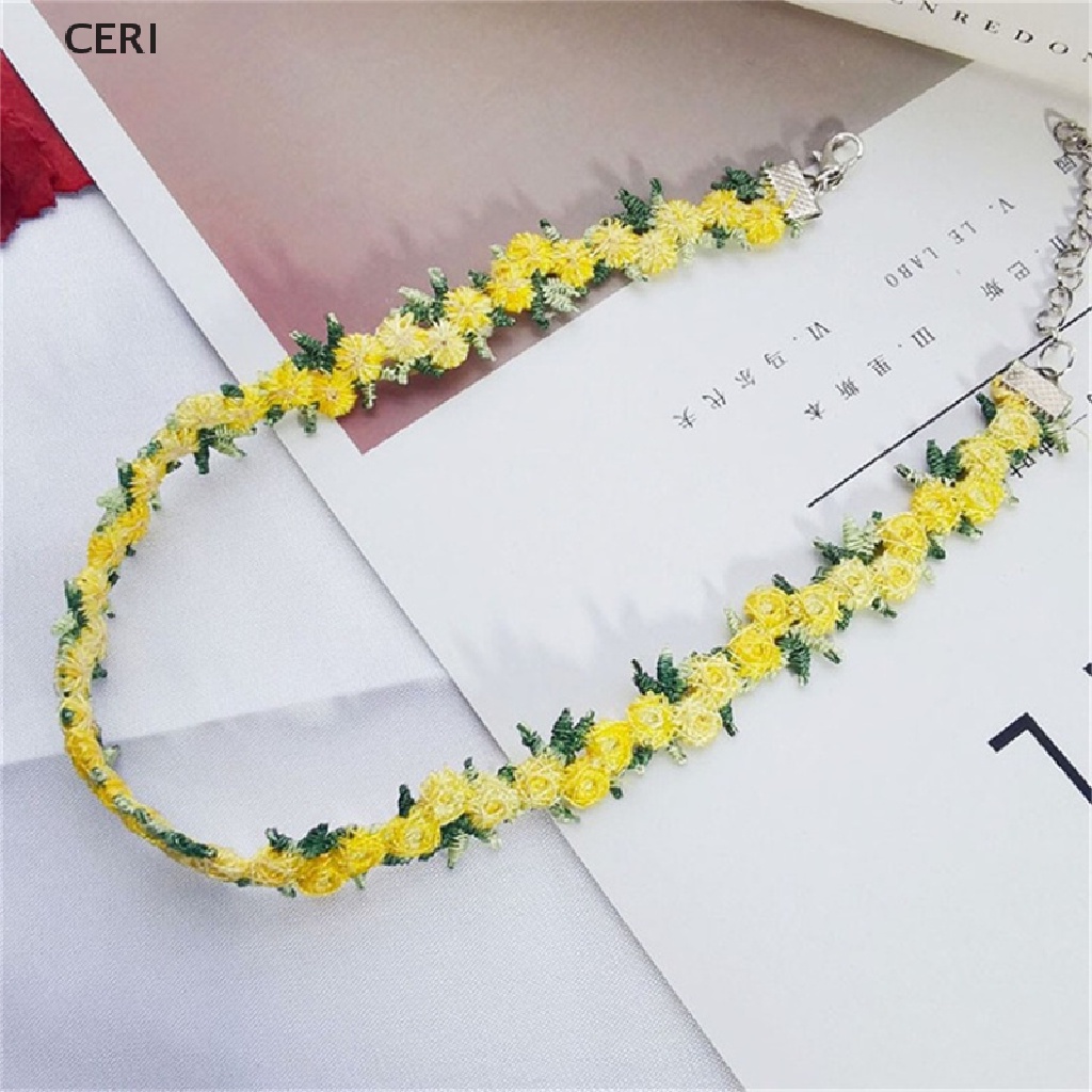 CE Romantic Flowers Necklace Choker for Women Girls Embroidery Fashion Sweet RI